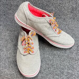 Vans Gray Sneakers Jersey withNeon Pink Lining Multicolor Laces Women’s Size 8.5
